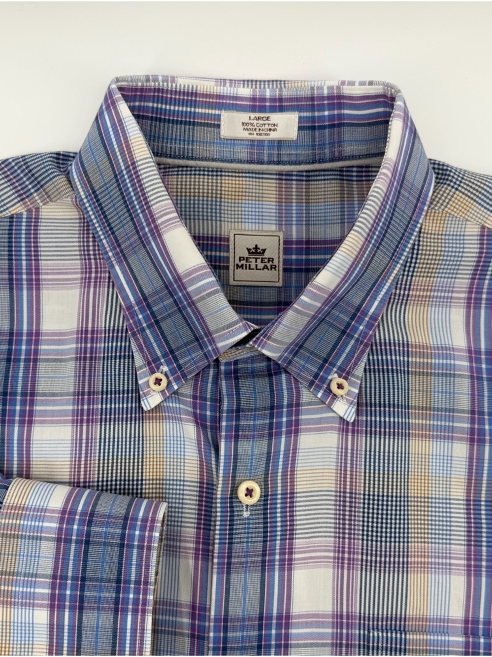 Peter Millar Men's Purple Plaid Button-Down  L Shirt